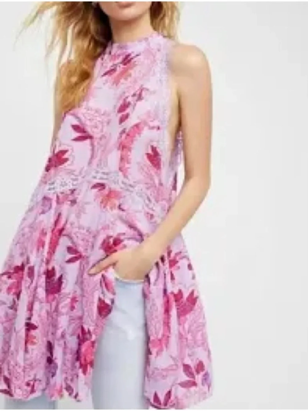 FREE PEOPLE FP Intimately Printed She Moves Chemise Mini Halter Dress Floral XS